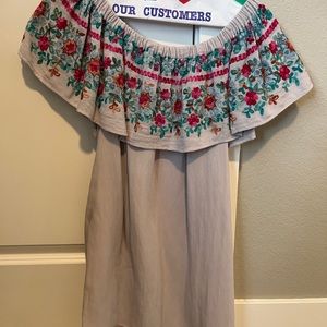 Altar’d State grey off the shoulder dress with floral pattern